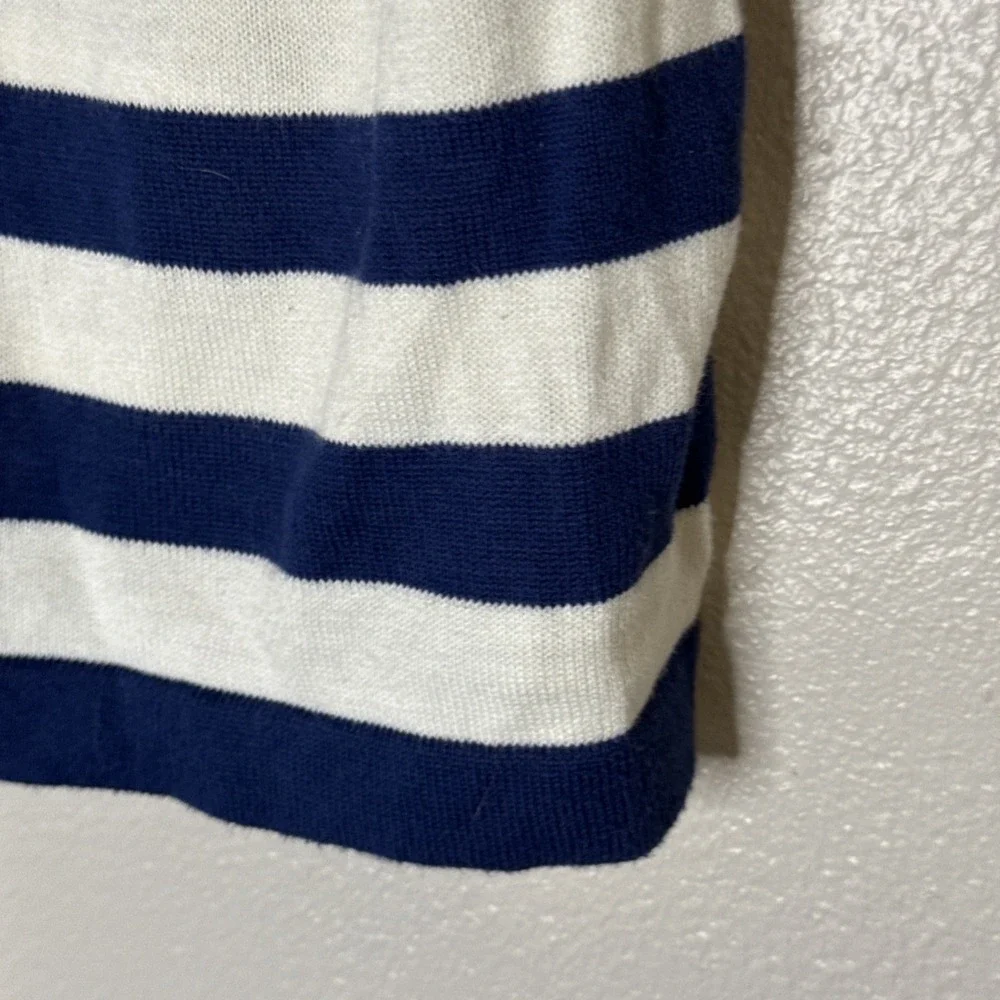 IZOD Sweater Striped Women's Small Blue White Mint Roll Tab Sleeve Nautical‎